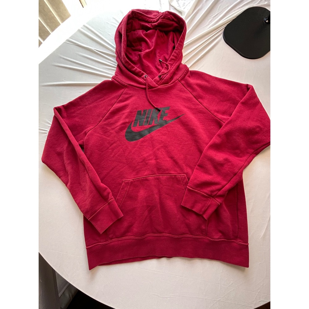 Nike Mens Sportswear Futura Logo Fleece Hoodie Red Black Pullover Size M
